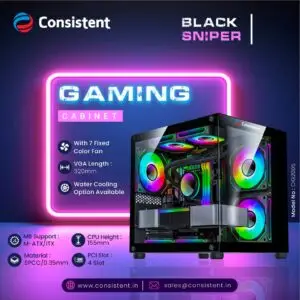 consistent gaming cabinet – tower case with tempered glass & rgb fans
